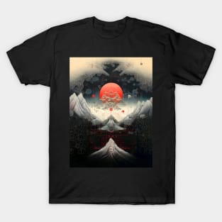 Japanese Geometry: Celestial Landscape on a Dark Background T-Shirt